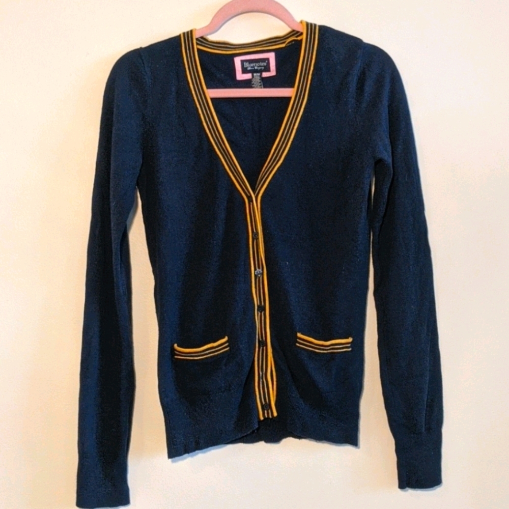 Bluenotes Navy Yellow Cardigan